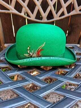 Vintage Maus & Hoffman Green Wool Bowler Derby Hat XL